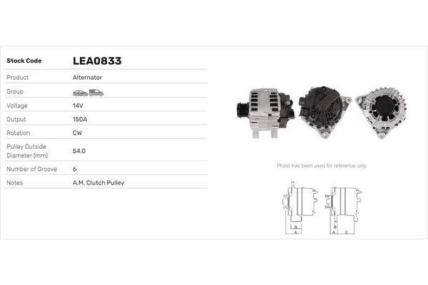 Alternatör  Ford Fiesta (CB1)(2008->)  LUCAS ELEKTRIK LEA0833
