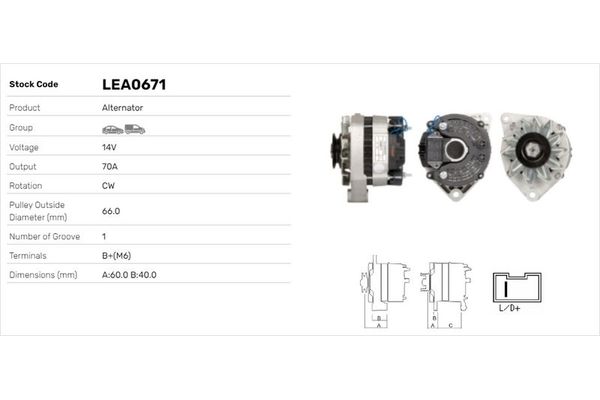 Alternatör  Citroen C15 (02.1985->)  LUCAS ELEKTRIK LEA0671