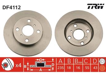 Fren Disk Ayna Ön Sağ ve Sol TRW DF4112  435120D010 43512-0D010 4351252010 43512-52010 4351252020 43512-52020 4351252050 43512-52050 43512YZZAH 43512-YZZAH