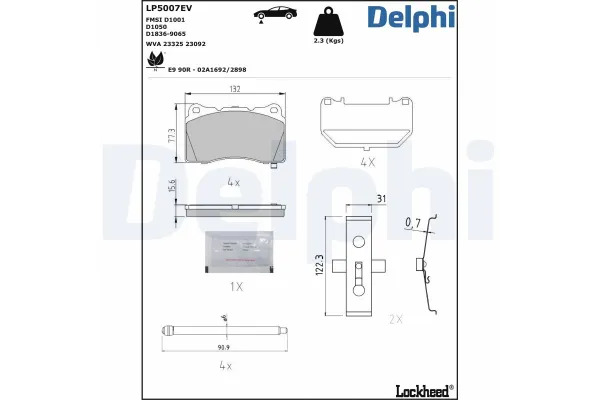 Fren Disk Balata Ön Tesla Model S (06.2012->)  DELPHI LP5007EV