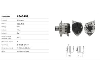 Alternatör  LUCAS ELEKTRIK LEA0952  7700104209 7700106501 7700414371 7700416985 7700422143 7700424595 7700431945 7701499611 7711134258 8200121413 8111906 8251635