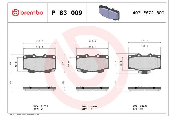 Fren Disk Balata Ön Toyota Land Cruiser (J9)(1996->)  BREMBO P 83 009