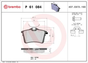 Fren Disk Balata Arka BREMBO P 61 084  1608520480 1623063180 1668247580 425414 425415 425429 1611837980 1623180680