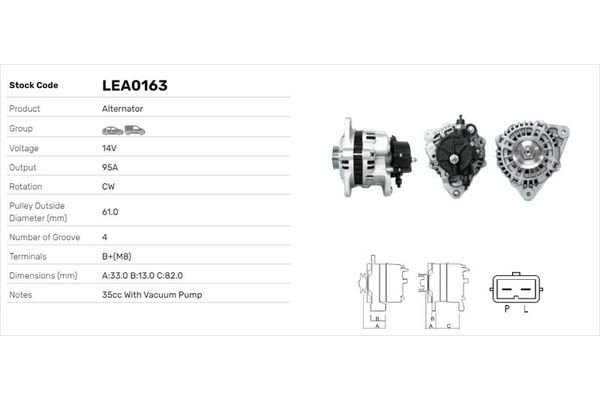 Alternatör  LUCAS ELEKTRIK LEA0163