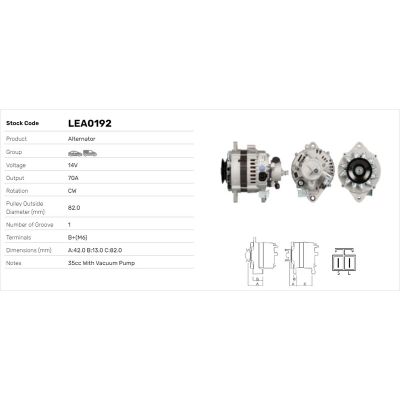 Alternatör  Nissan Primera 4 Kapı/ Traveller [SW] (P10/W10)(1989->)  LUCAS ELEKTRIK LEA0192