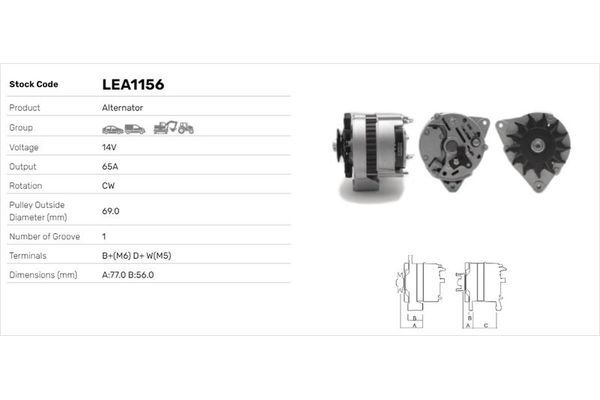 Alternatör  BMW 5 Serisi Sedan (E12)(1974->)  LUCAS ELEKTRIK LEA1156