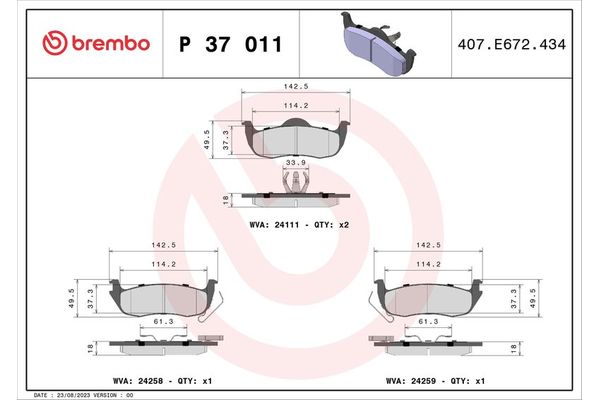 Fren Disk Balata Arka BREMBO P 37 011