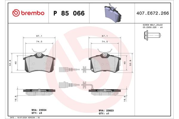 Fren Disk Balata Arka Volkswagen Polo IV (9N3)(04.2005->2009)  BREMBO P 85 066