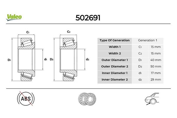 Teker Rulmanı Arka Sağ veya Sol Volkswagen Golf III Variant (1H5)(08.1993->1999)  VALEO 502691