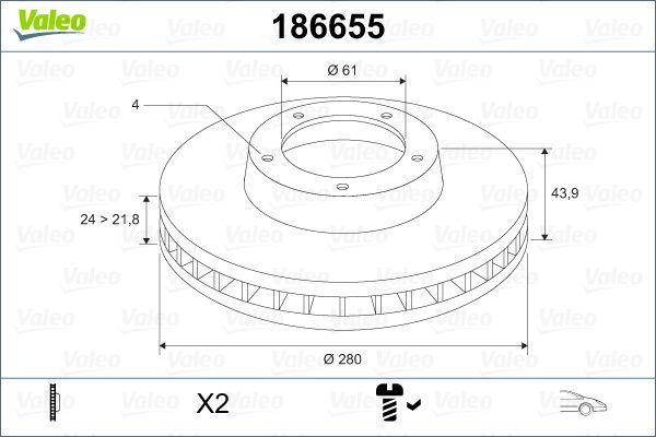 Fren Disk Ayna Ön Sağ ve Sol Renault Laguna (B56)(04.1998->)  VALEO 186655