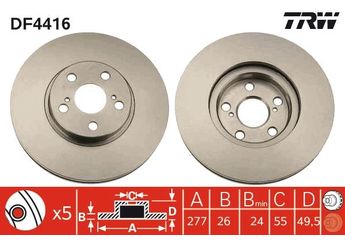 Fren Disk Ayna Ön Sağ ve Sol TRW DF4416  4351205040 43512-05040