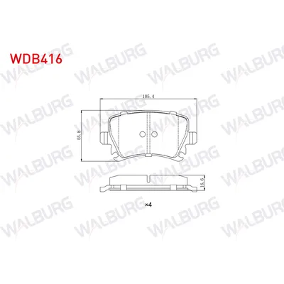 Fren Disk Balata Arka Audi A1 Sportback (GBA)(09.2018->)  WALBURG WDB416