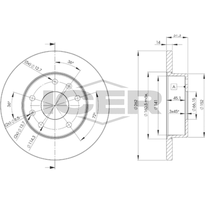 Fren Disk Ayna Ön Sağ ve Sol Land Rover Freelander 1 (LN)(01.1998->)  MGA 50614