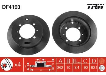 Fren Disk Ayna Arka Sağ ve Sol TRW DF4193  MB668083 58411M2050 58411-M2050 58411M2050DS 58411M2050-DS MB668063 MB699964