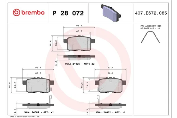 Fren Disk Balata Arka Honda Accord (CU)(06.2008->)  BREMBO P 28 072