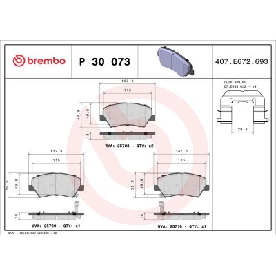 Fren Disk Balata Ön Hyundai i30 (GD) Makyajlı (06.2012->)  BREMBO P 30 073X