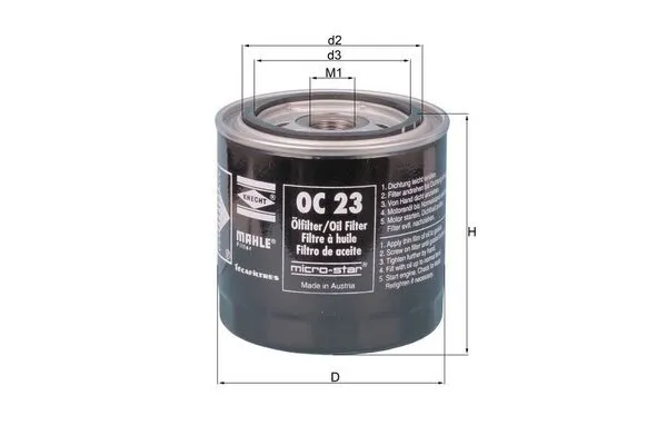 Yağ Filtresi  Ford Escort 3/4/5 Kapı/S.Wagon (1991->)  MAHLE OC 23