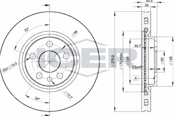 Fren Disk Ayna Ön Sağ ve Sol Lancia Zeta (1995->)  PSA ORJINAL 4246.J2