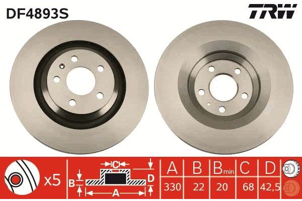Fren Disk Ayna Arka Sağ ve Sol Audi A6 Allroad Quattro (4FH)(10.2008->)  TRW DF4893S
