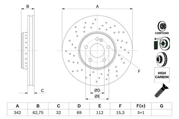 Fren Disk Ayna Ön Sağ ve Sol Mercedes CLS (BM 257)(04.2018->)  BOSCH 0 986 479 G40
