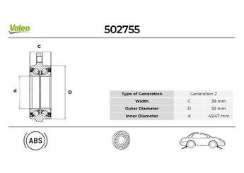 Teker Rulmanı Ön veya Arka Sağ veya Sol VALEO 502755  4E0498625 4D0498625 4E0498625C 4E0407613 4E0407625D 4E0407625F 4E0498625D 4F0598625 4F0598625B 3D0498607 3D0498607A 3D0498607B 3D0498607C