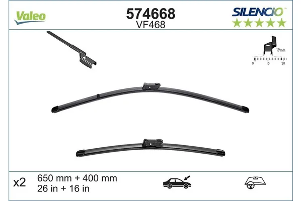 Silecek Süpürgesi Ön  650/380 mm - 26/15 inç Peugeot 508 (10.2010->)  SILBAK SB2615C