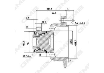 Teker Rulmanı Ön Sağ veya Sol GMB GH35040M  BK312C300AC
