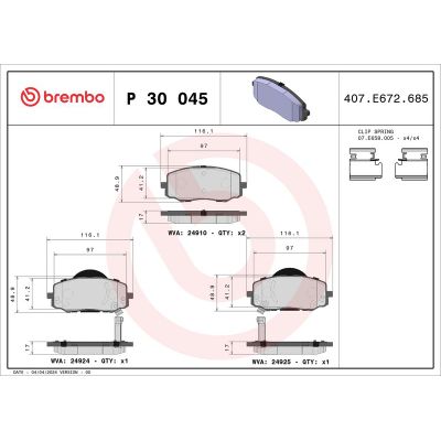 Fren Disk Balata Ön Hyundai i20 (PB)(05.2012->)  BREMBO P 30 045