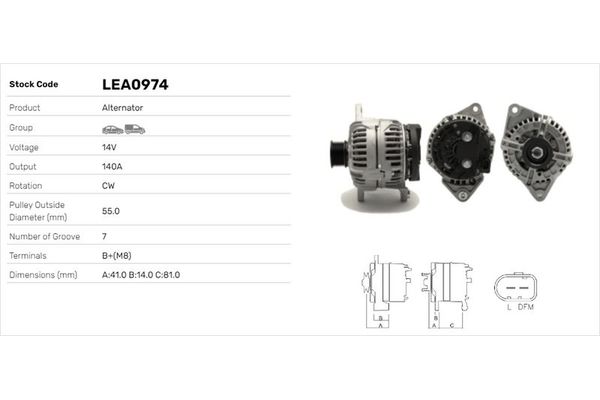 Alternatör  Iveco Daily Kombi (1999->)  LUCAS ELEKTRIK LEA0974