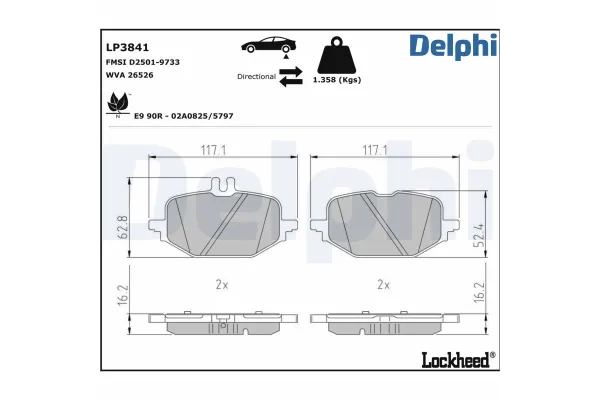 Fren Disk Balata Arka Mercedes C -Serisi Sedan (BM 206)(03.2021->)  DELPHI LP3841