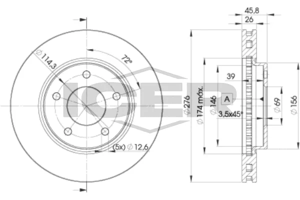 Fren Disk Ayna Ön Sağ ve Sol Mitsubishi Lancer Sportback/ 5 Kapı (CX0)(10.2008->)  SWAPP 43151