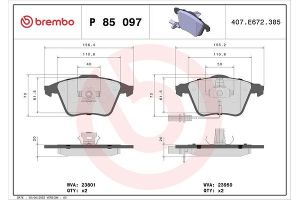 Fren Disk Balata Ön Audi S4 Cabriolet (8H)(02.2004->)  BREMBO P 85 097