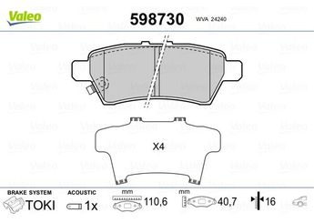 Fren Disk Balata Arka VALEO 598730  44060EA090 44060EA091 44060EB325 44060-EB325 D4060EB300 D4060-EB300