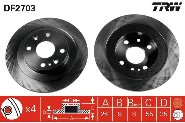 Fren Disk Ayna Arka Sağ ve Sol Mazda 323 Sedan (BG)(06.1989->)  TRW DF2703