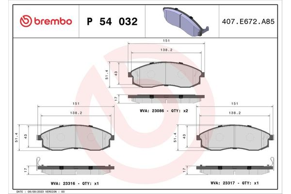 Fren Disk Balata Ön Nissan Maxima QX (A32)(10.1994->)  BREMBO P 54 032