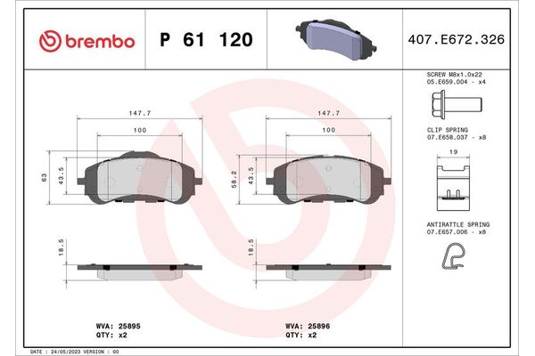 Fren Disk Balata Ön Opel Combo E Cargo (2018->)  BREMBO P 61 120