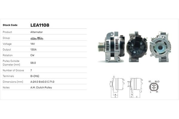 Alternatör  Toyota RAV4 (A3)(2005->)  LUCAS ELEKTRIK LEA1108