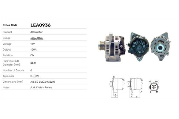 Alternatör  Toyota RAV4 (A3)(2005->)  LUCAS ELEKTRIK LEA0936