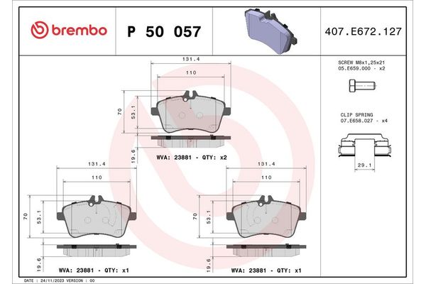 Fren Disk Balata Ön Mercedes A -Serisi (BM 169)(06.2004->)  BREMBO P 50 057