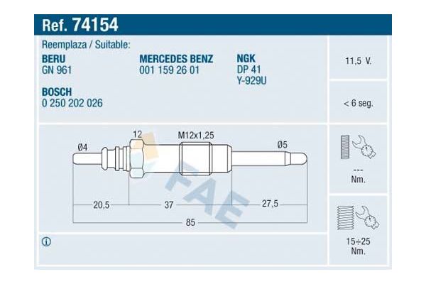 Isıtma Bujisi  Mercedes Sprinter Kombi (901-903)(1994->)  BOSCH 0 250 202 026