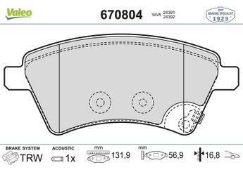 Fren Disk Balata Ön VALEO 670804  71742853 71750033 5581079J00 55810-79J00 5581079J10 55810-79J10