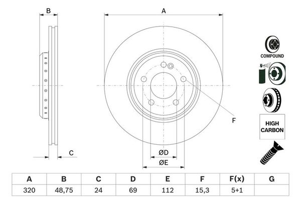 Fren Disk Ayna Arka Sağ ve Sol Mercedes E -Serisi Sedan (BM 213)(08.2016->)  BOSCH 0 986 479 G39