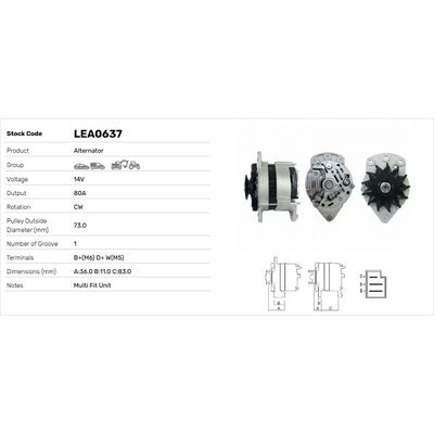 Alternatör  LUCAS ELEKTRIK LEA0637