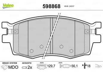 Fren Disk Balata Ön VALEO 598868  581011JA60 581011GE00 58101-1GE00 581011JA10 58101-1JA10 581011GA00 581011GA10 S581011GE00 S58101 1GE00 58101-1GA00