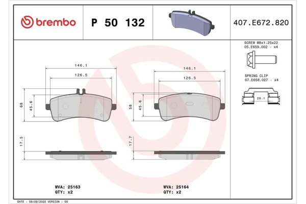 Fren Disk Balata Arka Mercedes S -Serisi Coupe (BM 217)(07.2014->)  BREMBO P 50 132