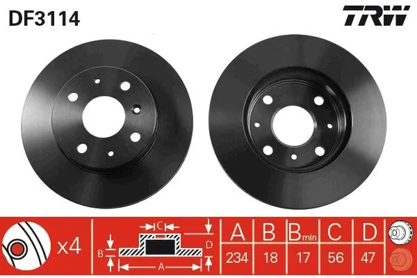 Fren Disk Ayna Ön Sağ ve Sol Daihatsu Gran Move (G3...)(1997->2002)  TRW DF3114