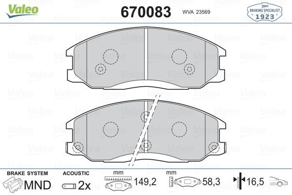 Fren Disk Balata Ön Hyundai Santa Fe (SM)(2001->)  VALEO 670083