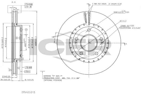 Fren Disk Ayna Ön Sağ ve Sol Hyundai Elantra (MD)(2011->)  MGA 50383