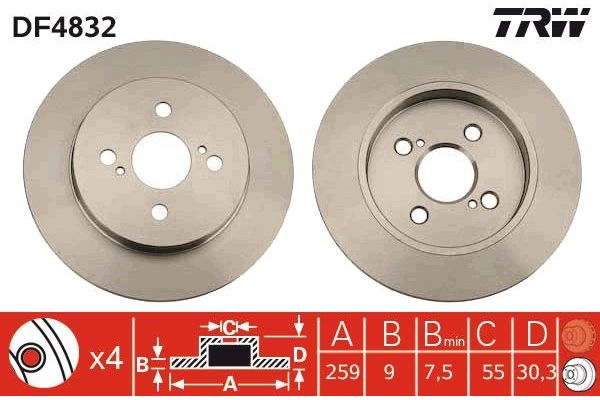 Fren Disk Ayna Arka Sağ ve Sol Toyota Yaris (KSP9/SCP9/NLP9)(2006->)  TRW DF4832