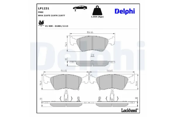 Fren Disk Balata Ön Toyota Avensis (T22)(1998->)  DELPHI LP1231